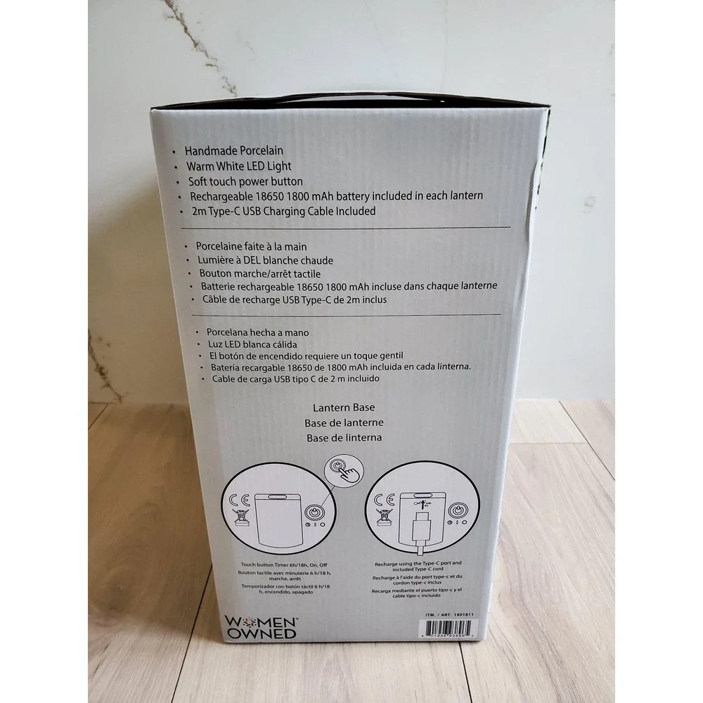 Evergreen LED Porcelain Lantern Accent Lamp Set Of 2 White Rechargeable USB